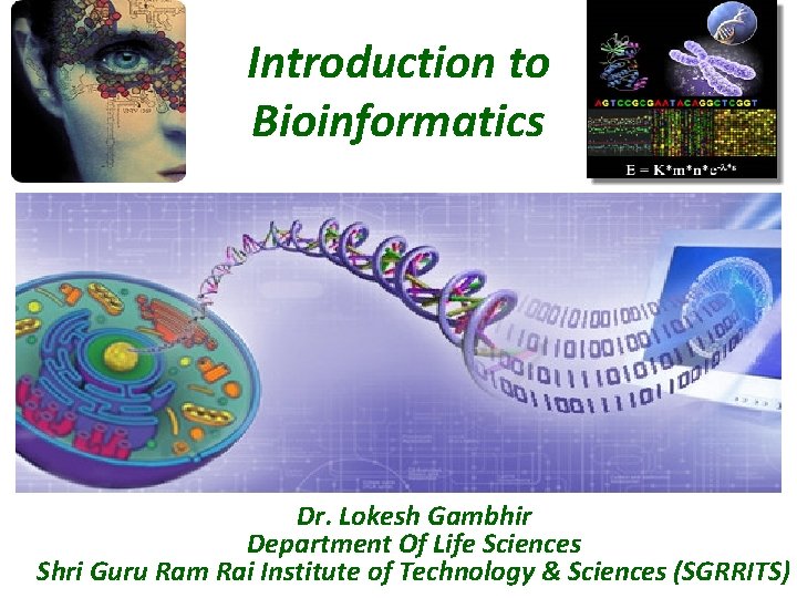 Introduction to Bioinformatics Dr. Lokesh Gambhir Department Of Life Sciences Shri Guru Ram Rai