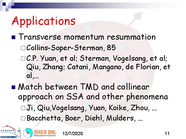 Applications n Transverse momentum resummation ¨ Collins-Soper-Sterman, 85 ¨ C. P. Yuan, et al;