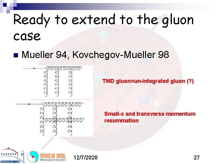 Ready to extend to the gluon case n Mueller 94, Kovchegov-Mueller 98 TMD gluon=un-integrated