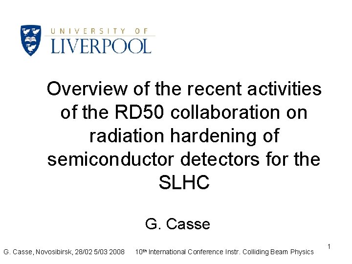 Overview of the recent activities of the RD