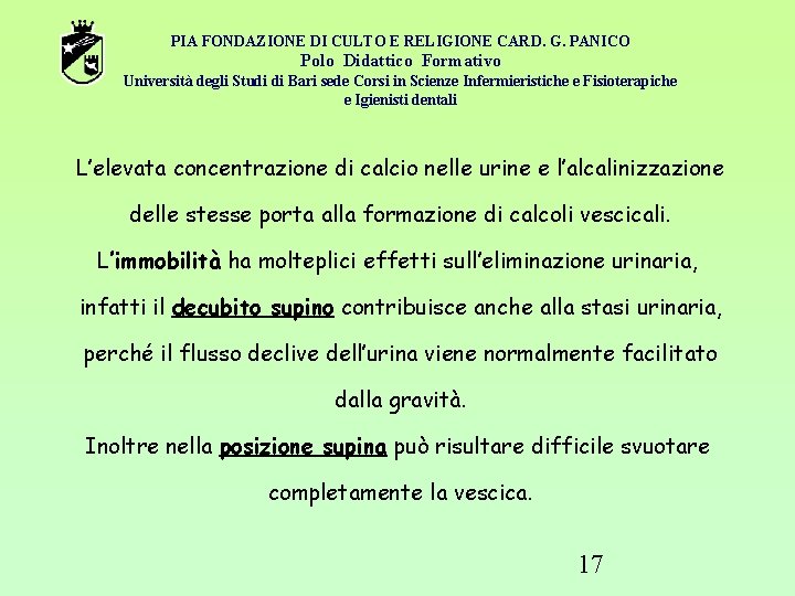 PIA FONDAZIONE DI CULTO E RELIGIONE CARD. G. PANICO Polo Didattico Formativo Università degli