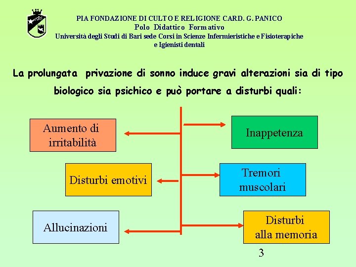 PIA FONDAZIONE DI CULTO E RELIGIONE CARD. G. PANICO Polo Didattico Formativo Università degli