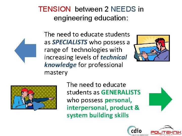 TENSION between 2 NEEDS in engineering education: The need to educate students as SPECIALISTS