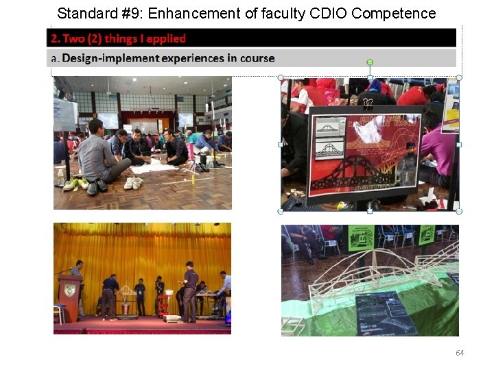 Standard #9: Enhancement of faculty CDIO Competence 64 