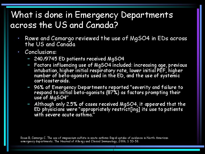 What is done in Emergency Departments across the US and Canada? • Rowe and What is done in Emergency Departments across the US and Canada? • Rowe and