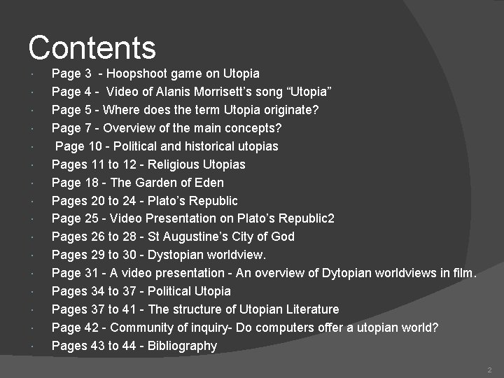Contents Page 3 - Hoopshoot game on Utopia Page 4 - Video of Alanis Contents Page 3 - Hoopshoot game on Utopia Page 4 - Video of Alanis