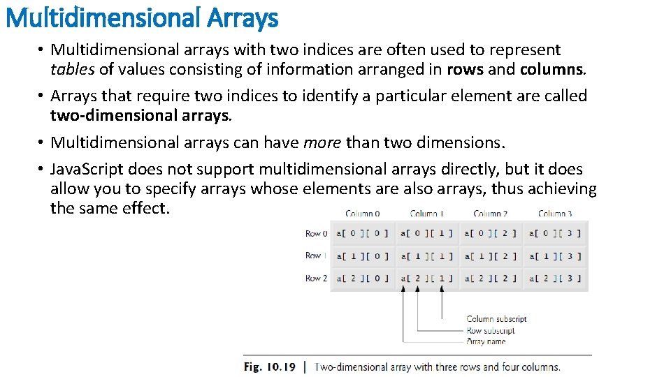 Multidimensional Arrays • Multidimensional arrays with two indices are often used to represent tables