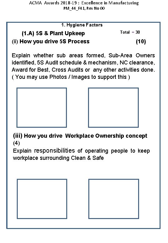 ACMA Awards 2018 -19 : Excellence in Manufacturing PM_44_F 41, Rev No 00 1.