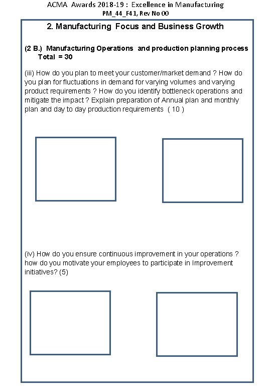 ACMA Awards 2018 -19 : Excellence in Manufacturing PM_44_F 41, Rev No 00 2.