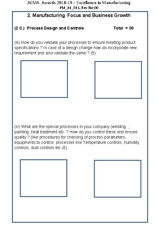 ACMA Awards 2018 -19 : Excellence in Manufacturing PM_44_F 41, Rev No 00 2.