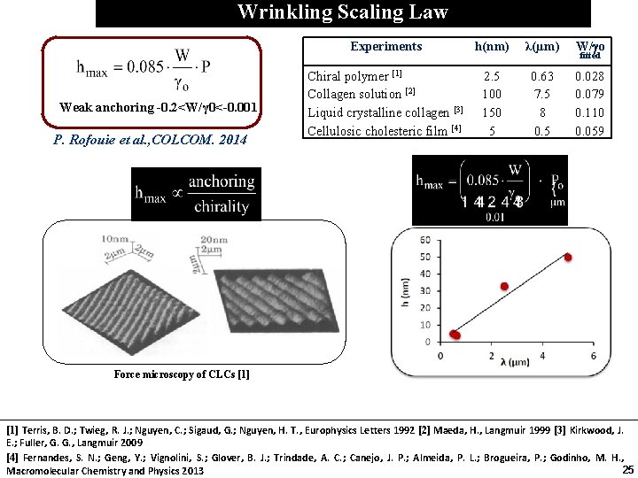 Wrinkling Scaling Law Experiments Weak anchoring -0. 2<W/γ 0<-0. 001 P. Rofouie et al.
