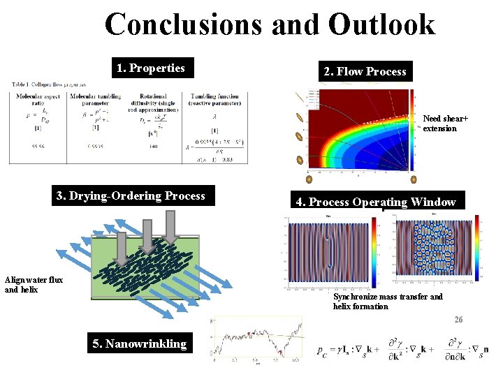  Conclusions and Outlook 1. Properties 2. Flow Process Need shear+ extension 3. Drying-Ordering