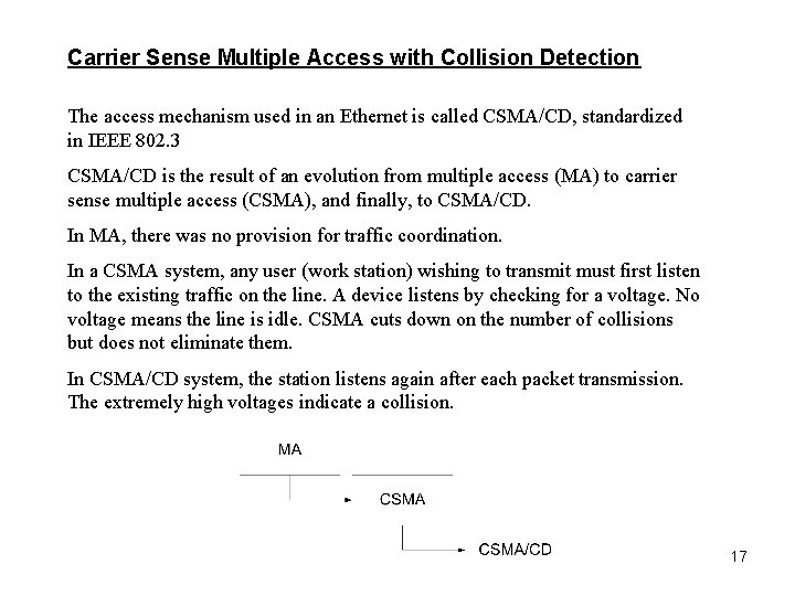 Carrier Sense Multiple Access with Collision Detection The access mechanism used in an Ethernet