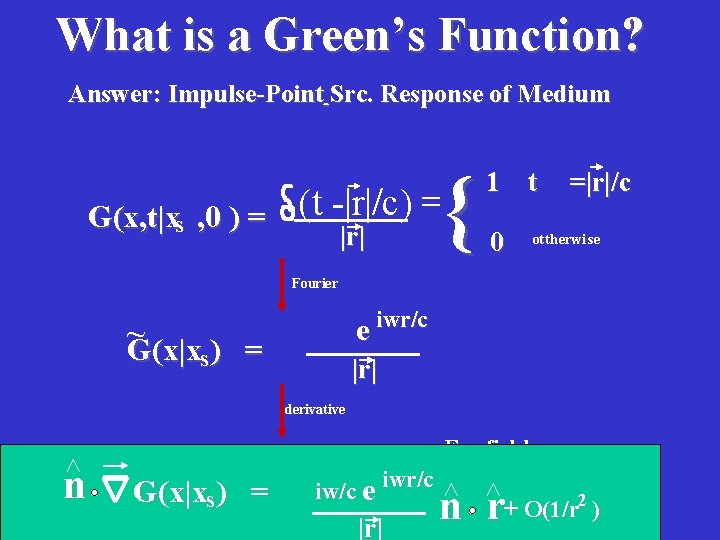 What is a Green’s Function? Answer: Point Src. Response of Medium Impulse-Point Src. Response