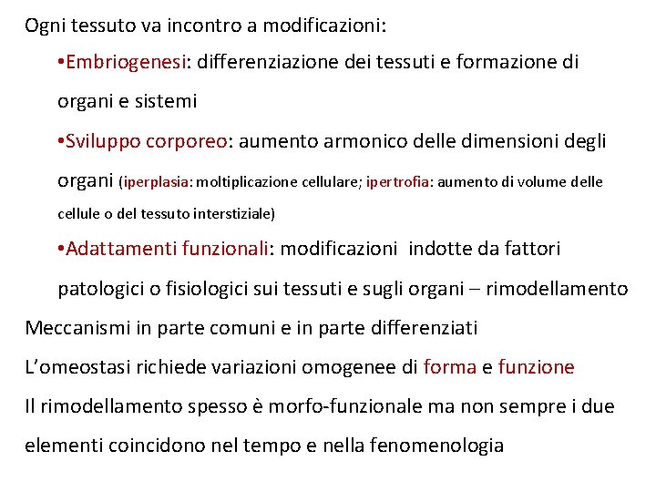 Ogni tessuto va incontro a modificazioni: • Embriogenesi: differenziazione dei tessuti e formazione di Ogni tessuto va incontro a modificazioni: • Embriogenesi: differenziazione dei tessuti e formazione di