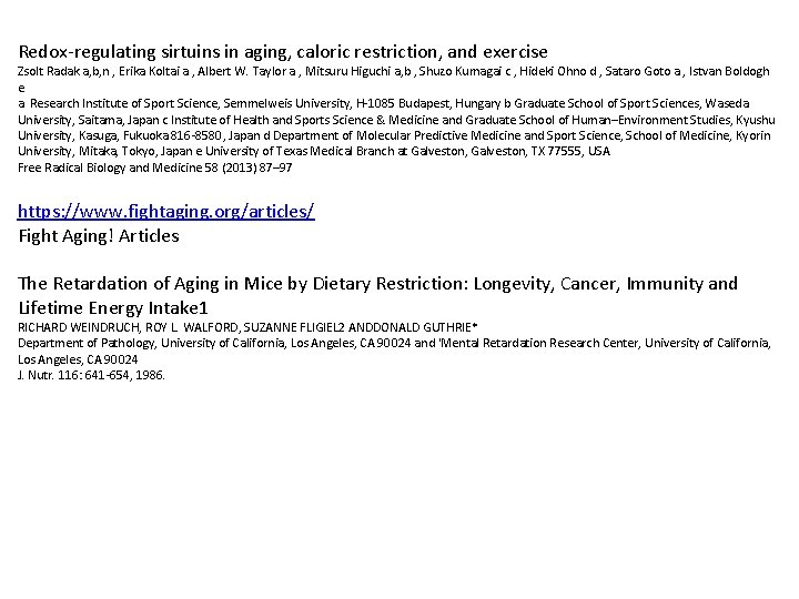 Redox-regulating sirtuins in aging, caloric restriction, and exercise Zsolt Radak a, b, n , Redox-regulating sirtuins in aging, caloric restriction, and exercise Zsolt Radak a, b, n ,