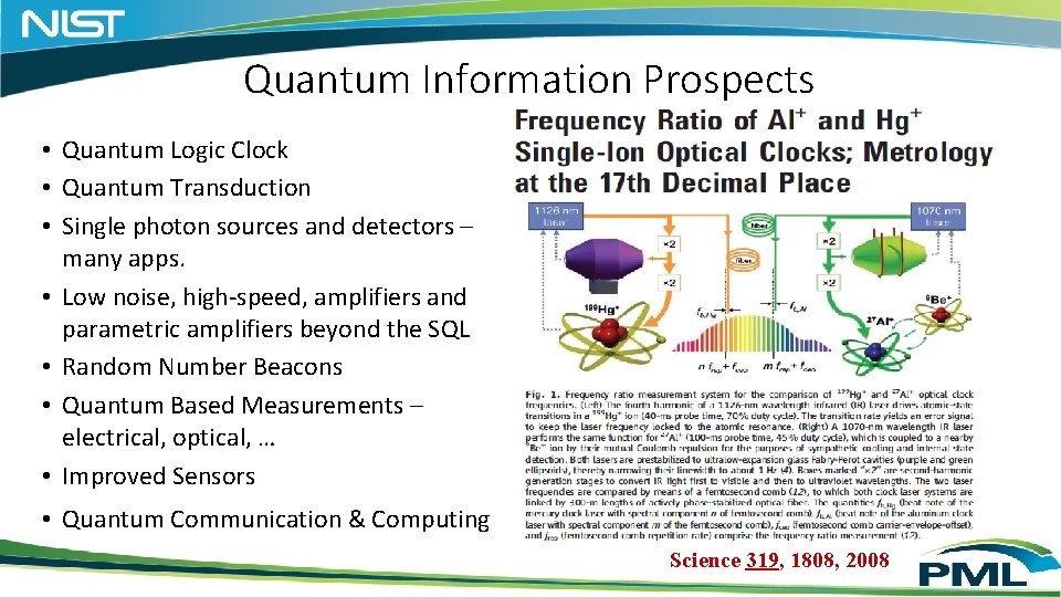 Quantum Information Prospects • Quantum Logic Clock • Quantum Transduction • Single photon sources Quantum Information Prospects • Quantum Logic Clock • Quantum Transduction • Single photon sources