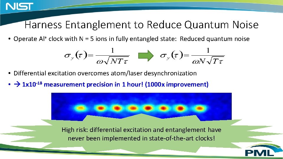 Harness Entanglement to Reduce Quantum Noise • Operate Al+ clock with N = 5 Harness Entanglement to Reduce Quantum Noise • Operate Al+ clock with N = 5
