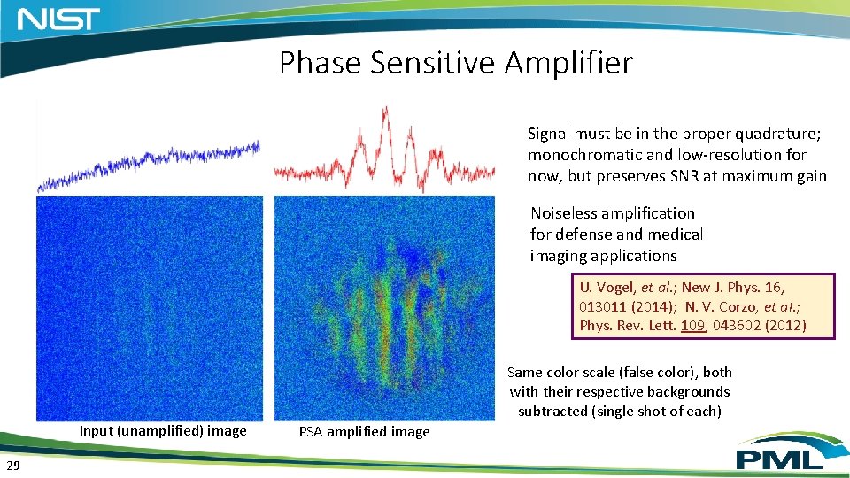 Phase Sensitive Amplifier Signal must be in the proper quadrature; monochromatic and low-resolution for Phase Sensitive Amplifier Signal must be in the proper quadrature; monochromatic and low-resolution for