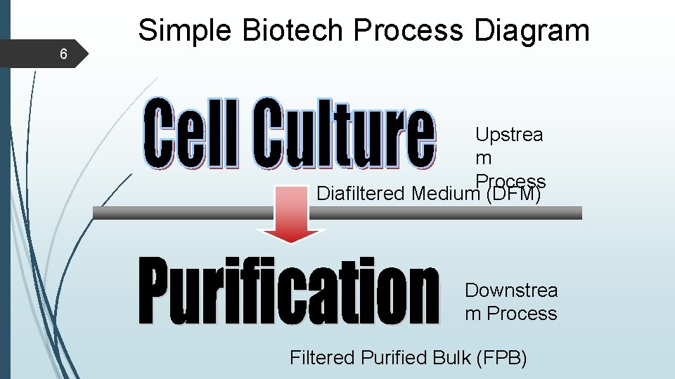 6 Simple Biotech Process Diagram Upstrea m Process Diafiltered Medium (DFM) Downstrea m Process