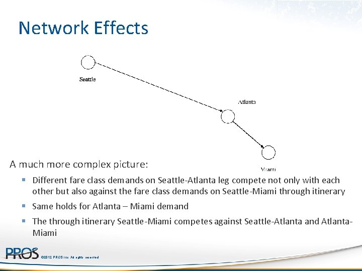 Network Effects A much more complex picture: § Different fare class demands on Seattle-Atlanta