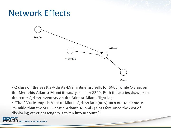 Network Effects • Q class on the Seattle-Atlanta-Miami itinerary sells for $600, while Q