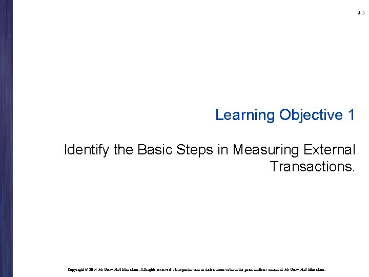 2 -5 Learning Objective 1 Identify the Basic Steps in Measuring External Transactions. Copyright
