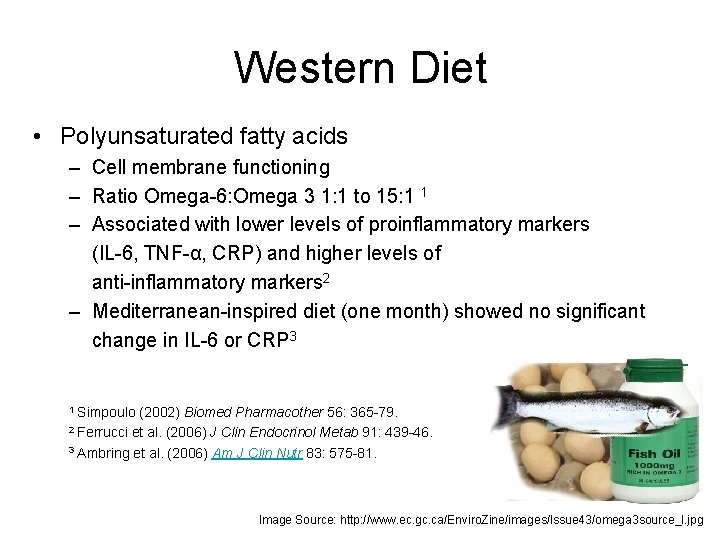 Western Diet • Polyunsaturated fatty acids – Cell membrane functioning – Ratio Omega-6: Omega