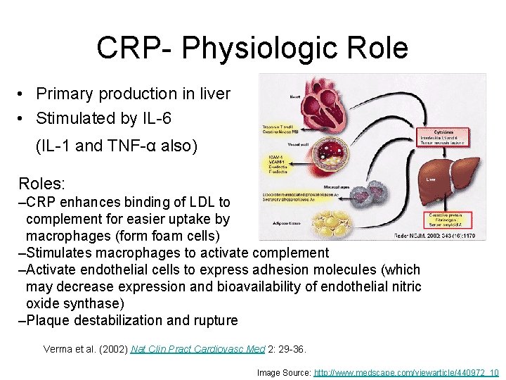 CRP- Physiologic Role • Primary production in liver • Stimulated by IL-6 (IL-1 and