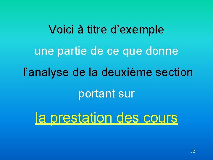 Voici à titre d’exemple une partie de ce que donne l’analyse de la deuxième