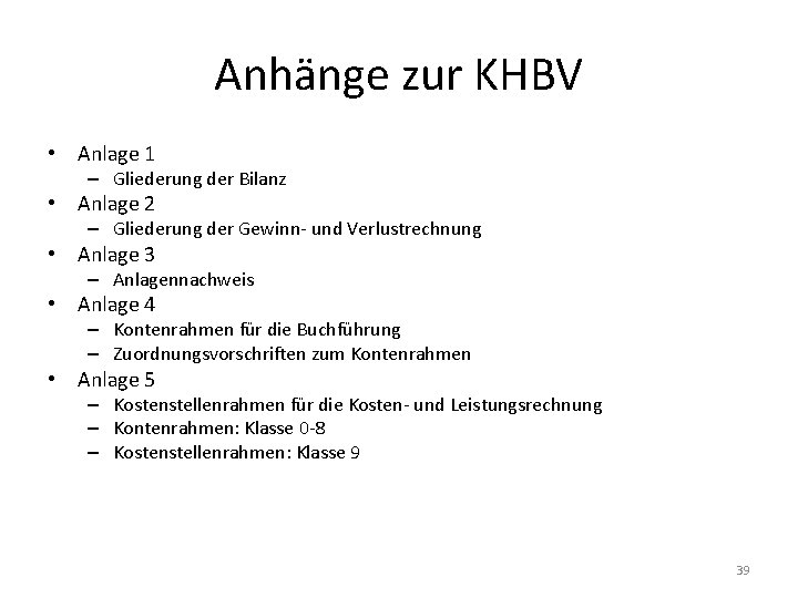 Anhänge zur KHBV • Anlage 1 – Gliederung der Bilanz • Anlage 2 –