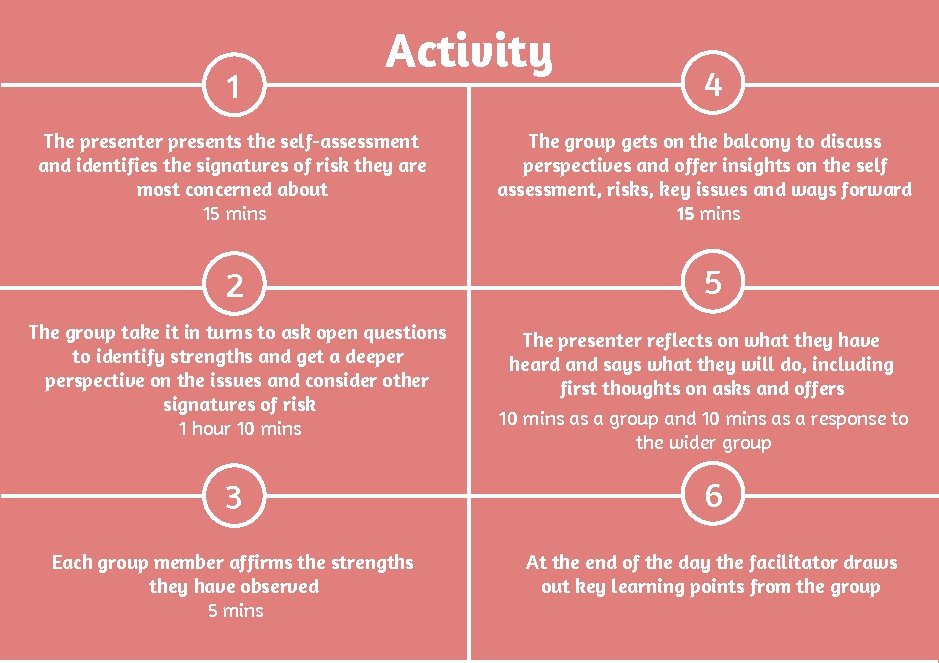 1 Activity The presenter presents the self-assessment and identifies the signatures of risk they