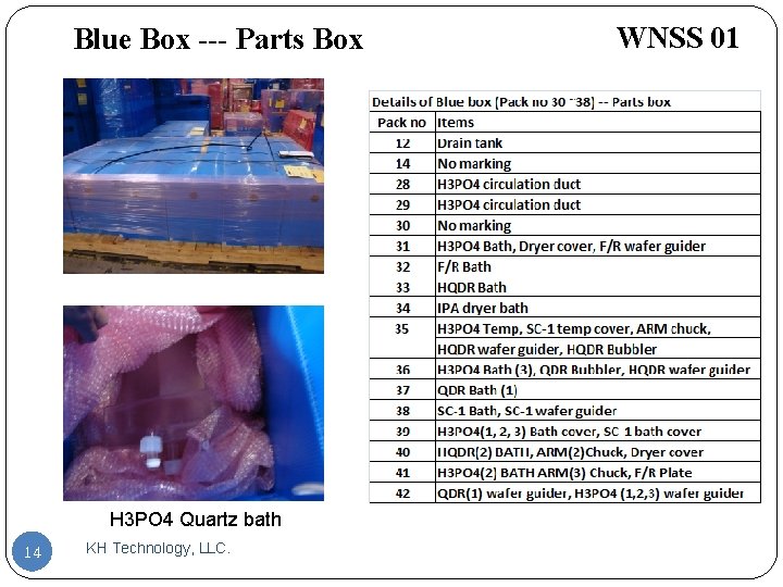 Blue Box --- Parts Box H 3 PO 4 Quartz bath 14 KH Technology,