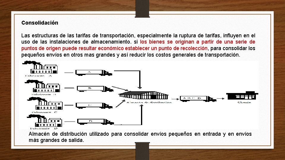 Consolidación Las estructuras de las tarifas de transportación, especialmente la ruptura de tarifas, influyen