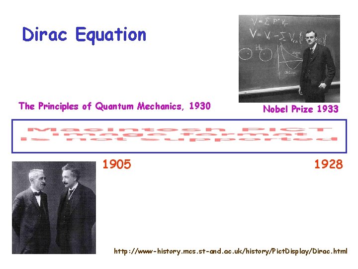 Dirac Equation The Principles of Quantum Mechanics, 1930 1905 Nobel Prize 1933 1928 http: