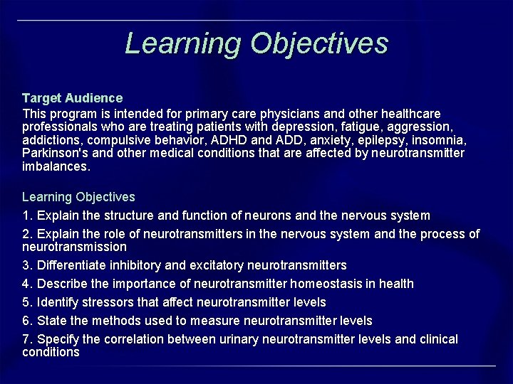 Learning Objectives Target Audience This program is intended for primary care physicians and other Learning Objectives Target Audience This program is intended for primary care physicians and other