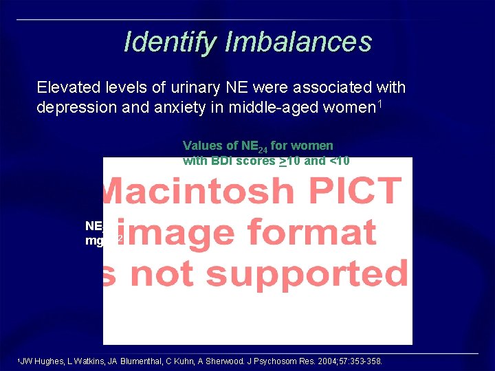 Identify Imbalances Elevated levels of urinary NE were associated with depression and anxiety in Identify Imbalances Elevated levels of urinary NE were associated with depression and anxiety in