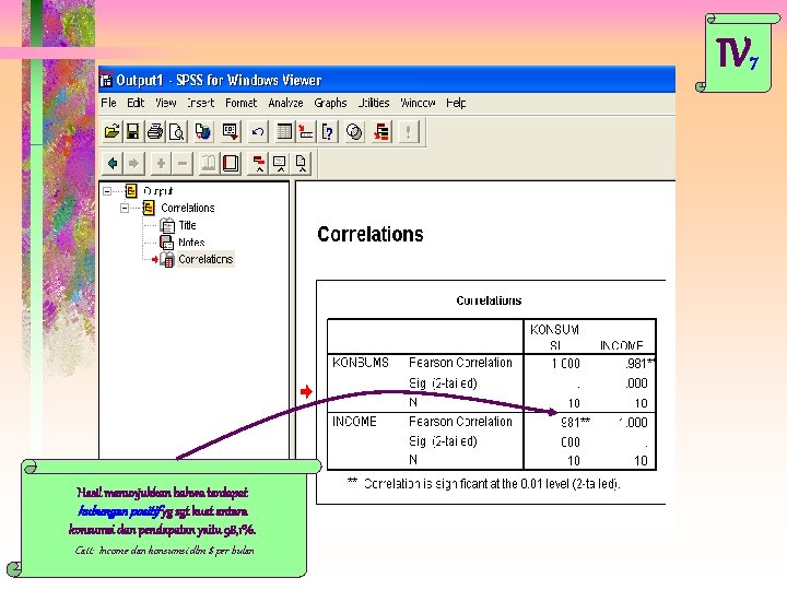 IV 7 Hasil menunjukkan bahwa terdapat hubungan positif yg sgt kuat antara konsumsi dan