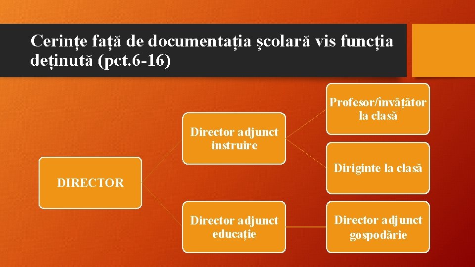 Cerințe față de documentația școlară vis funcția deținută (pct. 6 -16) Profesor/învățător la clasă