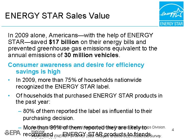 ENERGY STAR Sales Value In 2009 alone, Americans—with the help of ENERGY STAR—saved $17