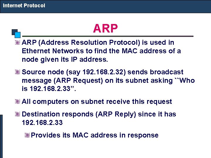 Internet Protocol ARP (Address Resolution Protocol) is used in Ethernet Networks to find the