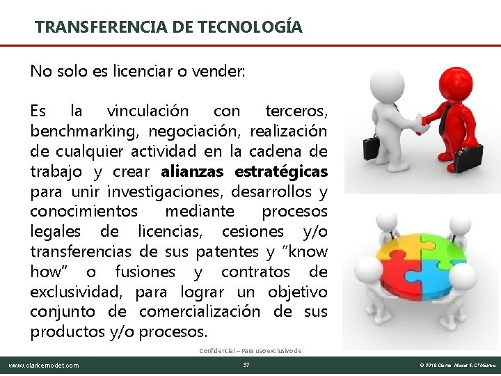 TRANSFERENCIA DE TECNOLOGÍA No solo es licenciar o vender: Es la vinculación con terceros,