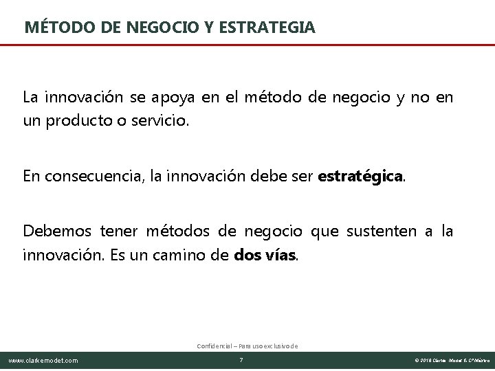 MÉTODO DE NEGOCIO Y ESTRATEGIA La innovación se apoya en el método de negocio