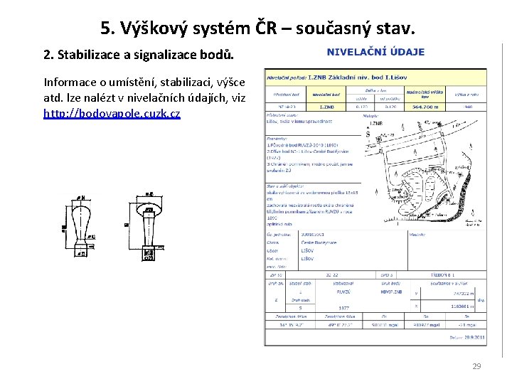 5. Výškový systém ČR – současný stav. 2. Stabilizace a signalizace bodů. Informace o