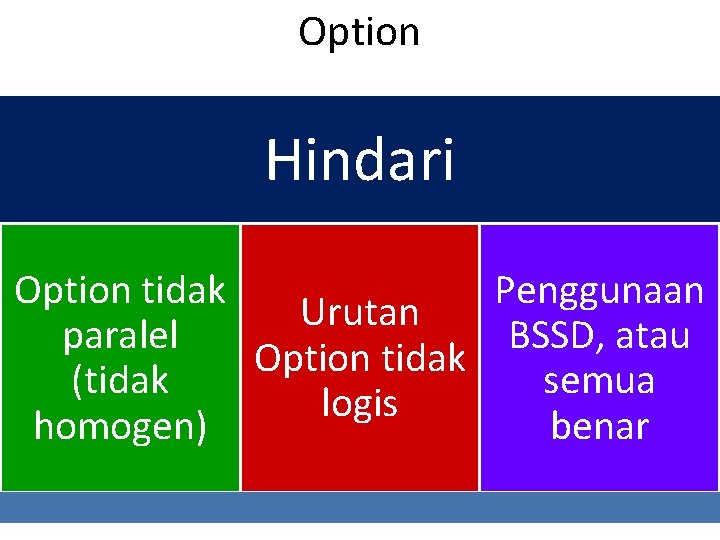 Option Hindari Option tidak Penggunaan Urutan paralel BSSD, atau Option tidak (tidak semua logis