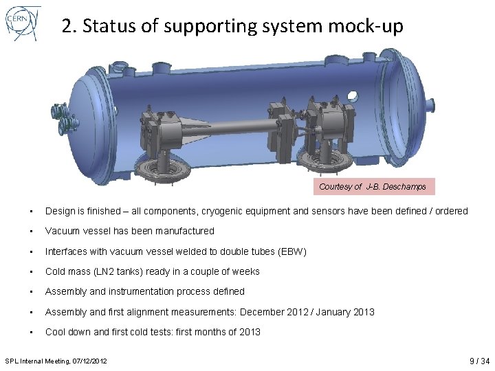 2. Status of supporting system mock-up Courtesy of J-B. Deschamps • Design is finished