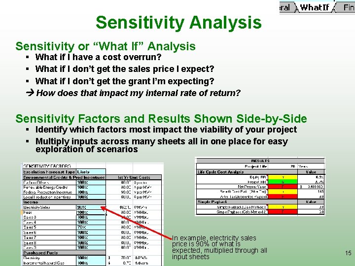 Sensitivity Analysis Sensitivity or “What If” Analysis § What if I have a cost