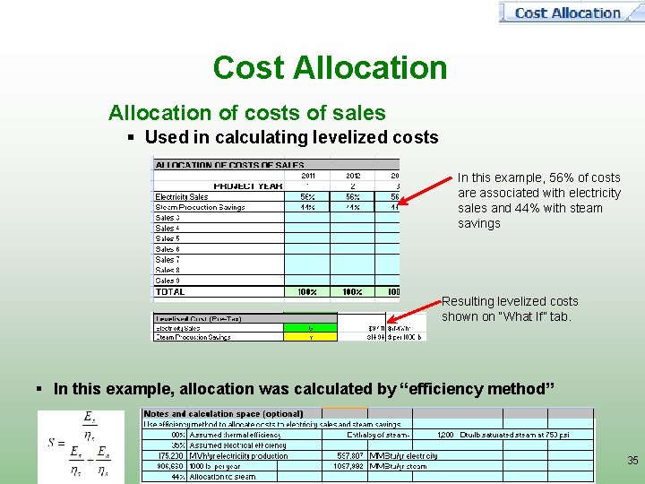 Cost Allocation of costs of sales § Used in calculating levelized costs In this