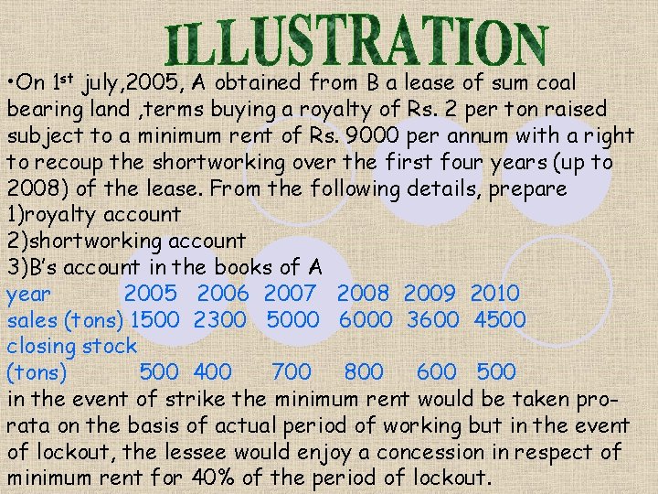  • On 1 st july, 2005, A obtained from B a lease of