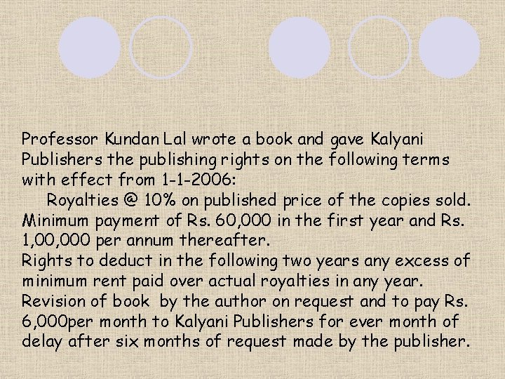 Professor Kundan Lal wrote a book and gave Kalyani Publishers the publishing rights on
